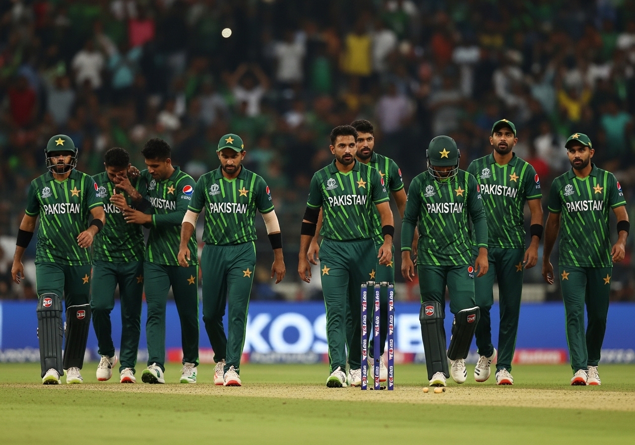 Pakistan team leaving field after defeat