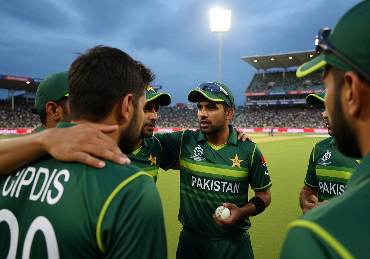 Pakistan cricket team planning strategy during ODI match