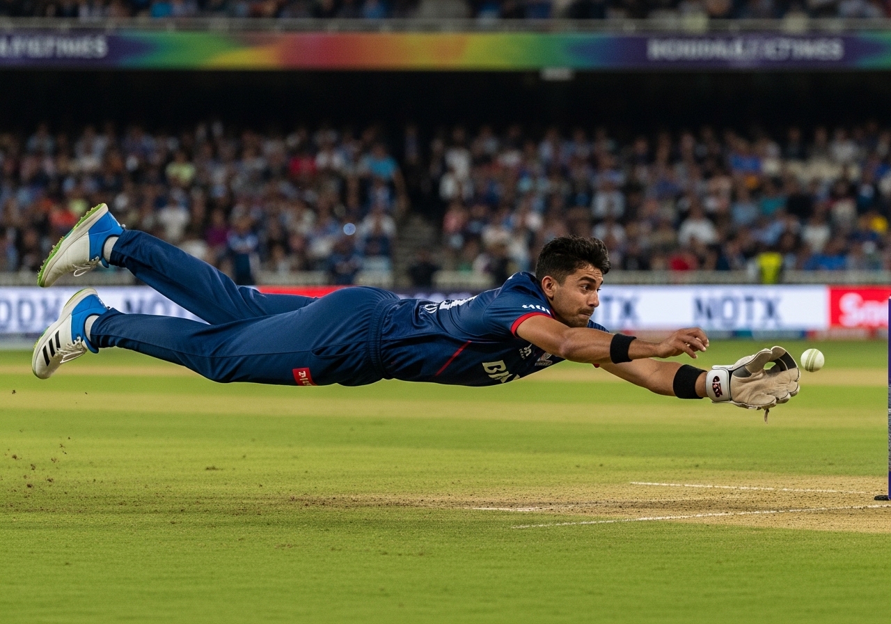 Fielder making diving stop in T20 semi-final