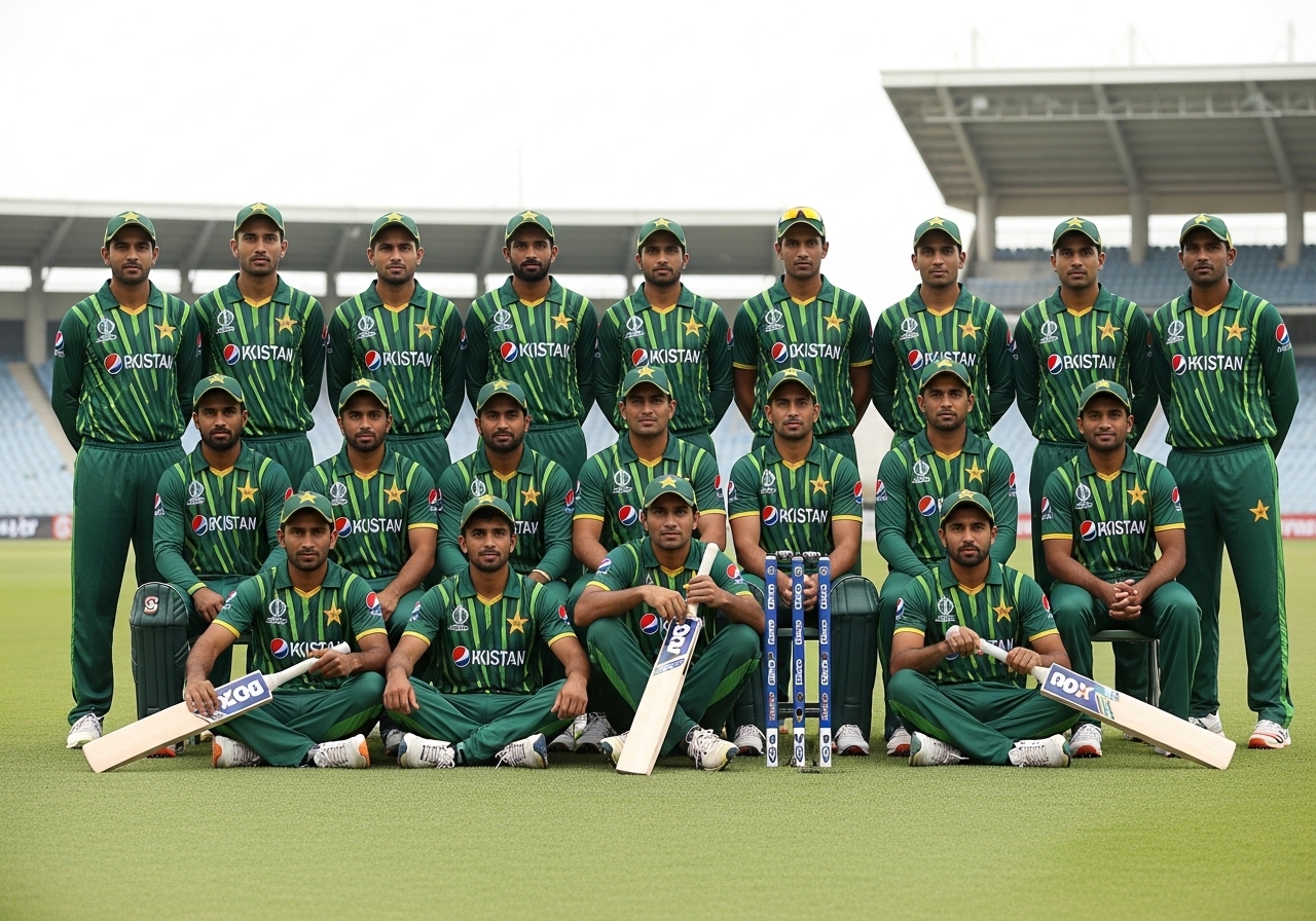 Pakistan national cricket team posing for squad announcement before Bangladesh ODI series