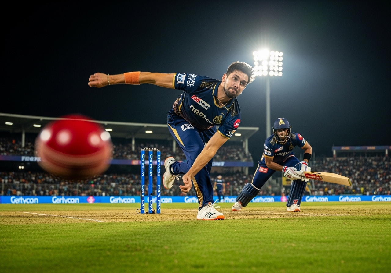 IPL fast bowler delivering ball