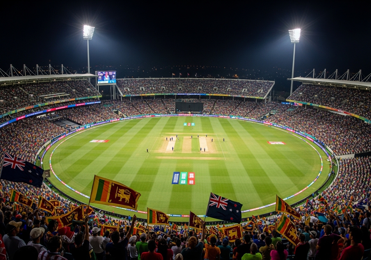 Crowd supporting Sri Lanka and New Zealand during T20 World Cup match