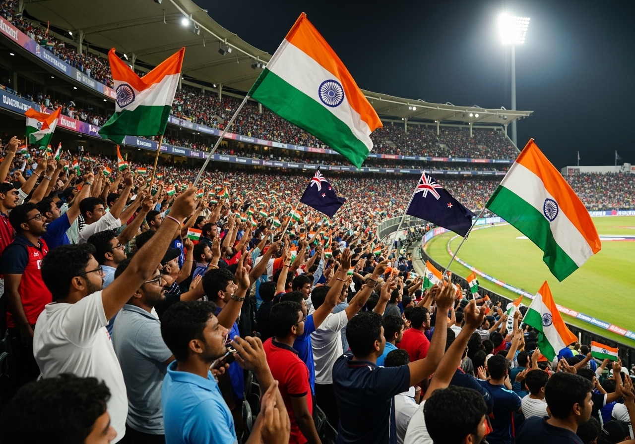 Fans cheering during India vs New Zealand World Cup final