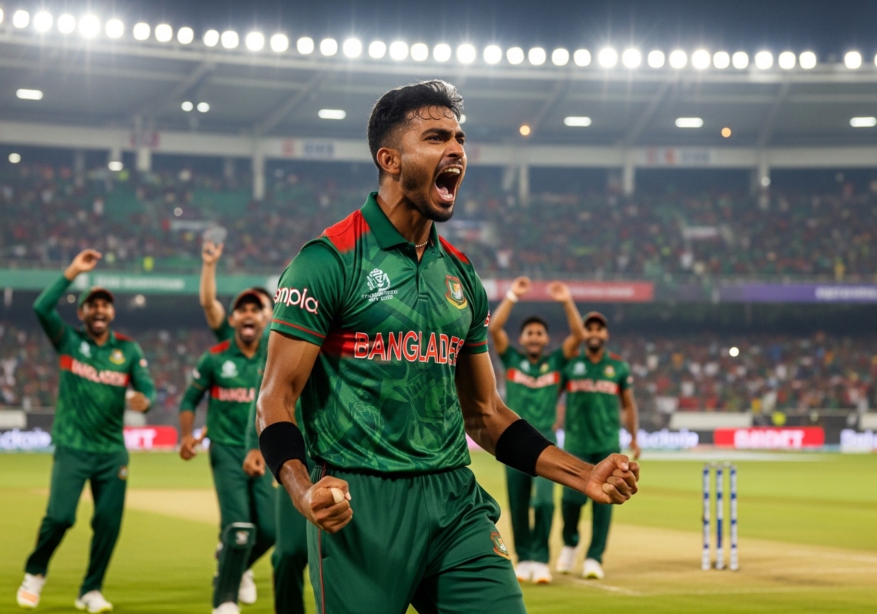 Bangladesh bowler celebrating wicket vs Pakistan