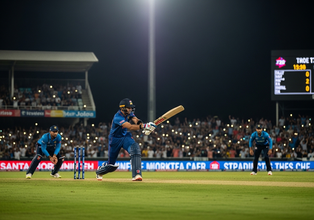 Batsman playing sweep shot in T20 World Cup match
