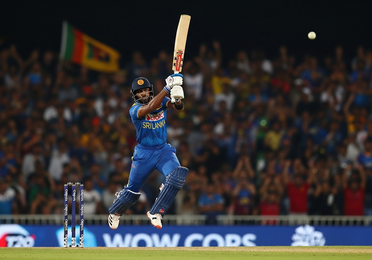Sri Lanka batsman hitting six during T20 World Cup match