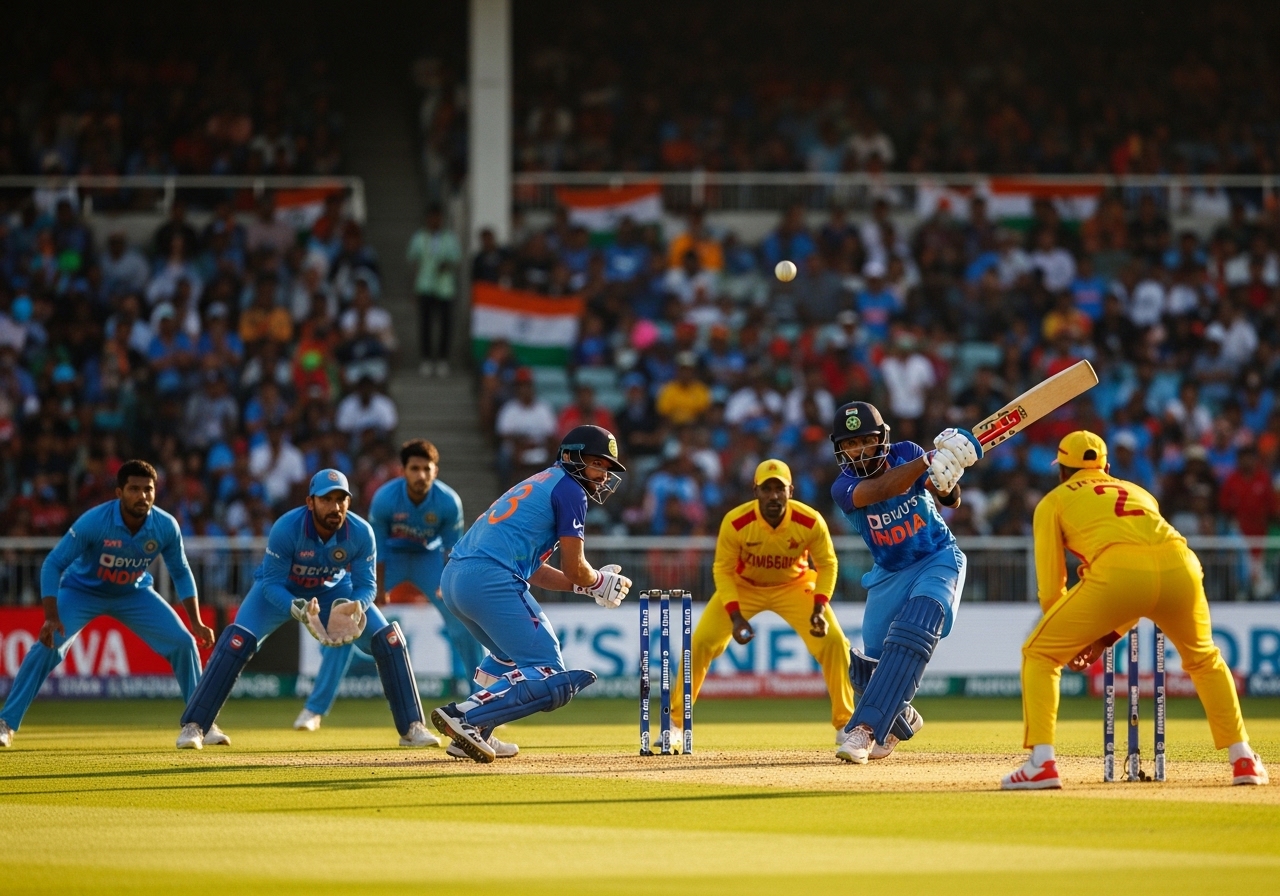 Indian opening batsmen Shubman Gill and Ruturaj Gaikwad playing aggressive shots against Zimbabwe