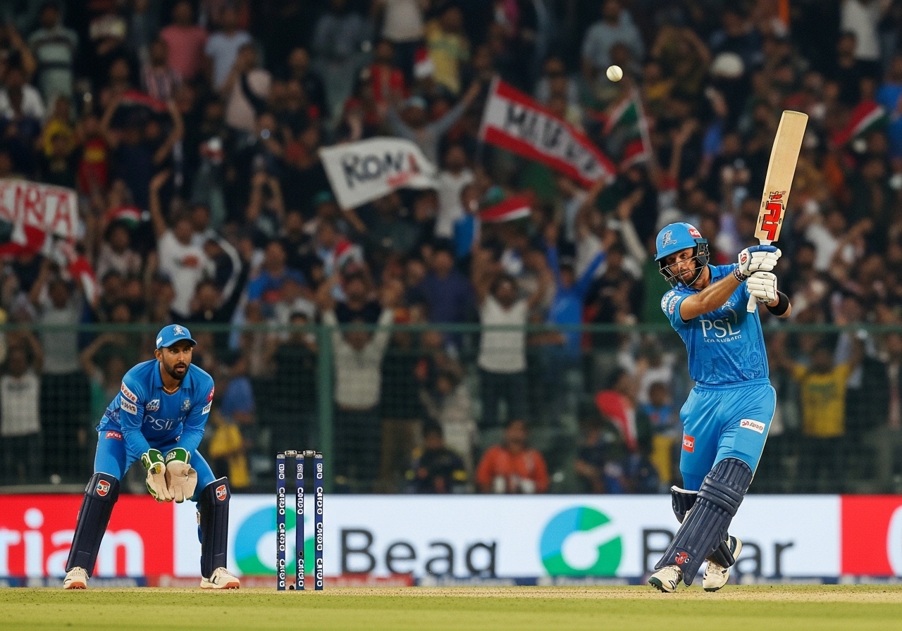 Batsman hitting a six during an exciting Pakistan Super League match