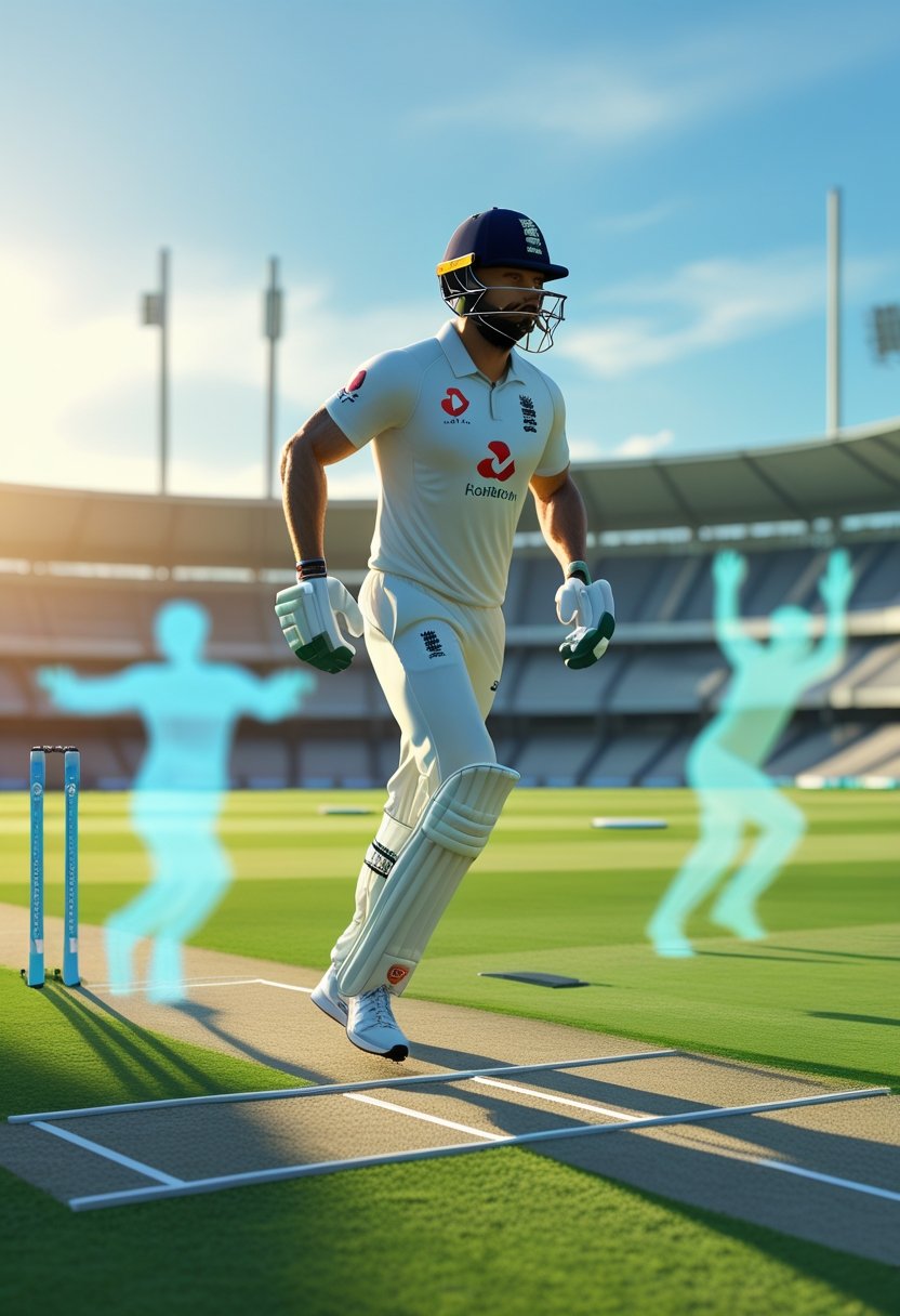 A corporate cricketer performing dynamic warm-up exercises like high knees and arm circles on the field to prevent injuries.