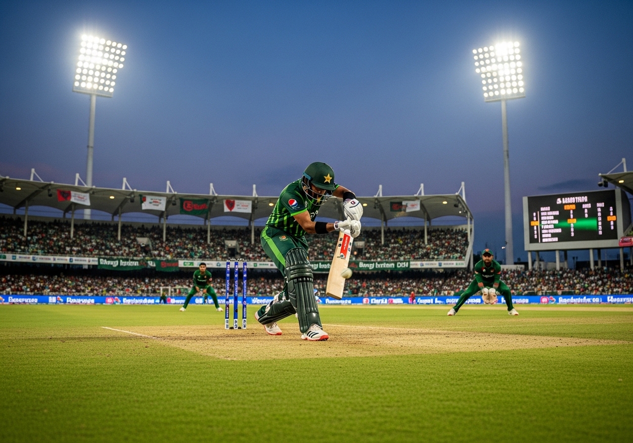 Pakistan batsman playing cover drive against Bangladesh in first ODI match