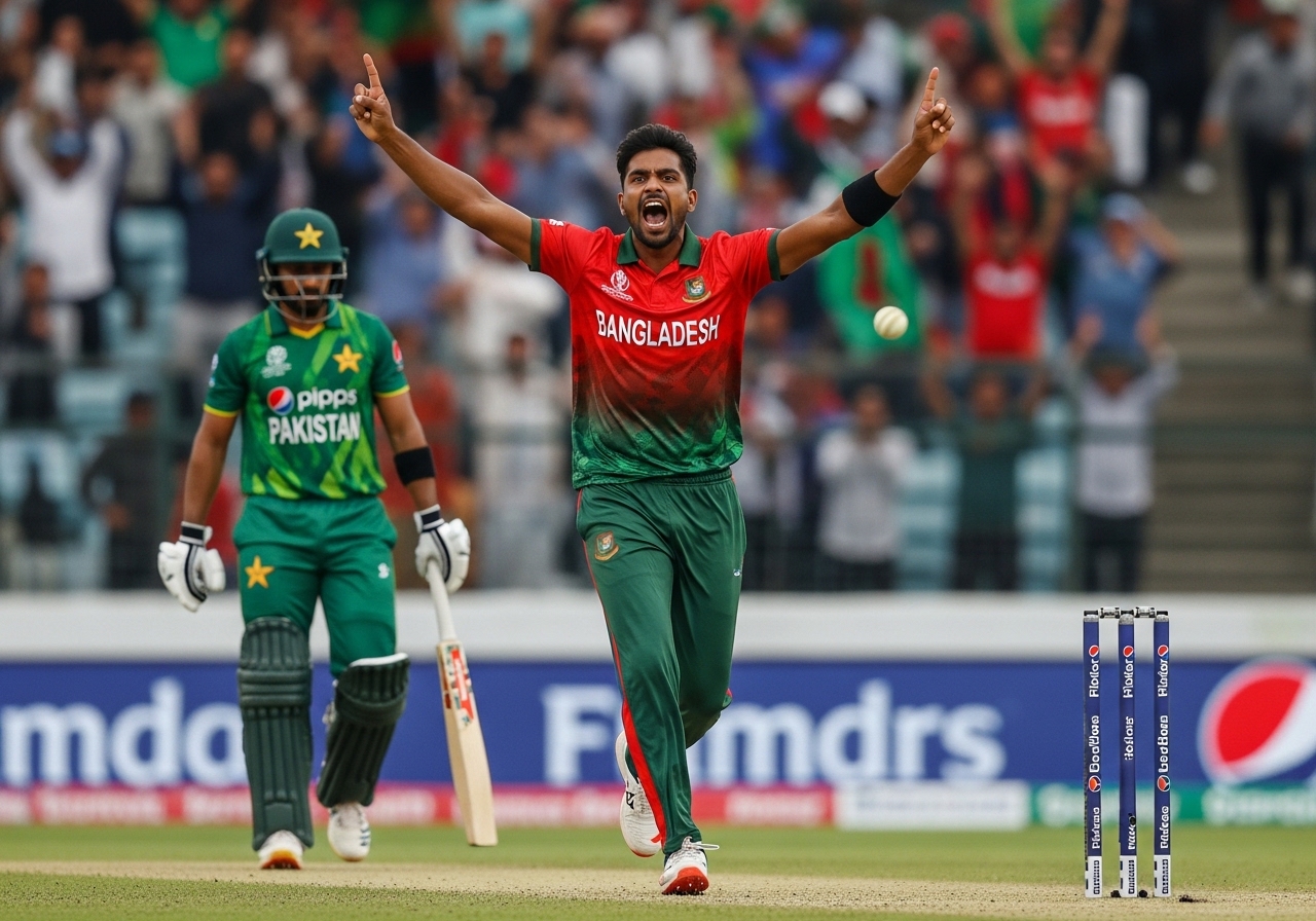 Bangladesh bowler celebrating wicket against Pakistan in ODI match