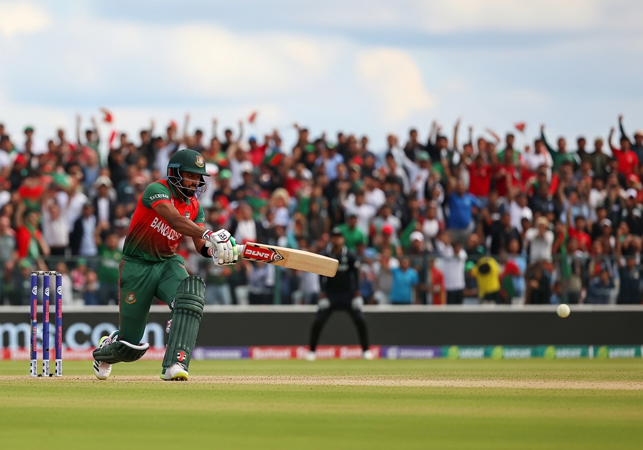 Bangladesh batsman playing attacking shot against Pakistan