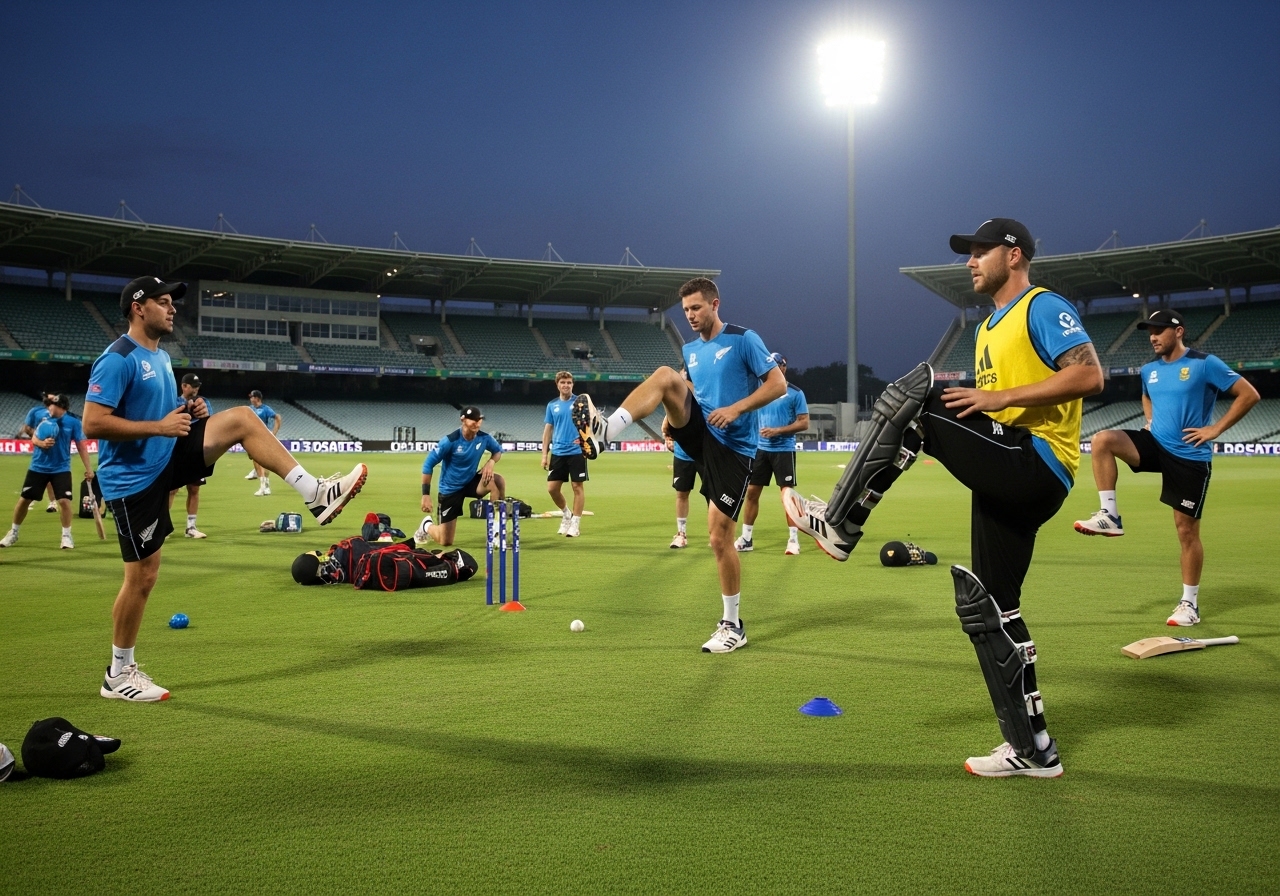 Players warming up before T20 World Cup semi-final