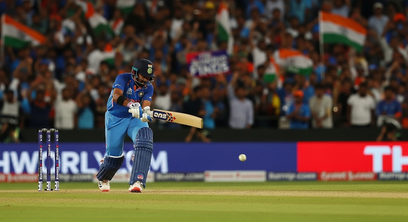 Indian batsman playing cover drive in T20 World Cup final