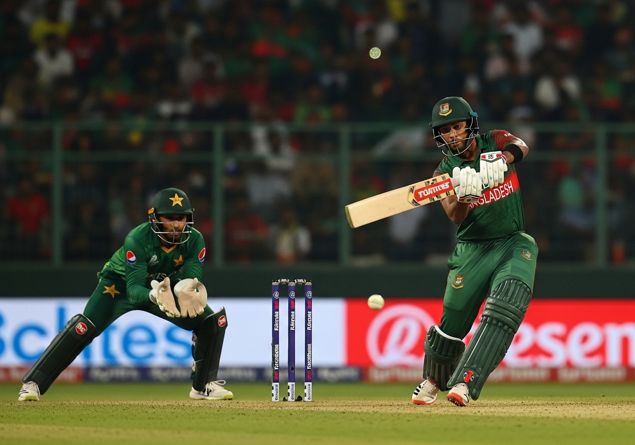 Bangladesh batsman playing shot during successful run chase